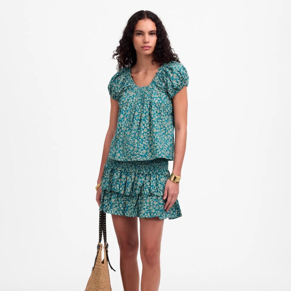 Madewell Scoopneck Puff-Sleeve Top in Floral
